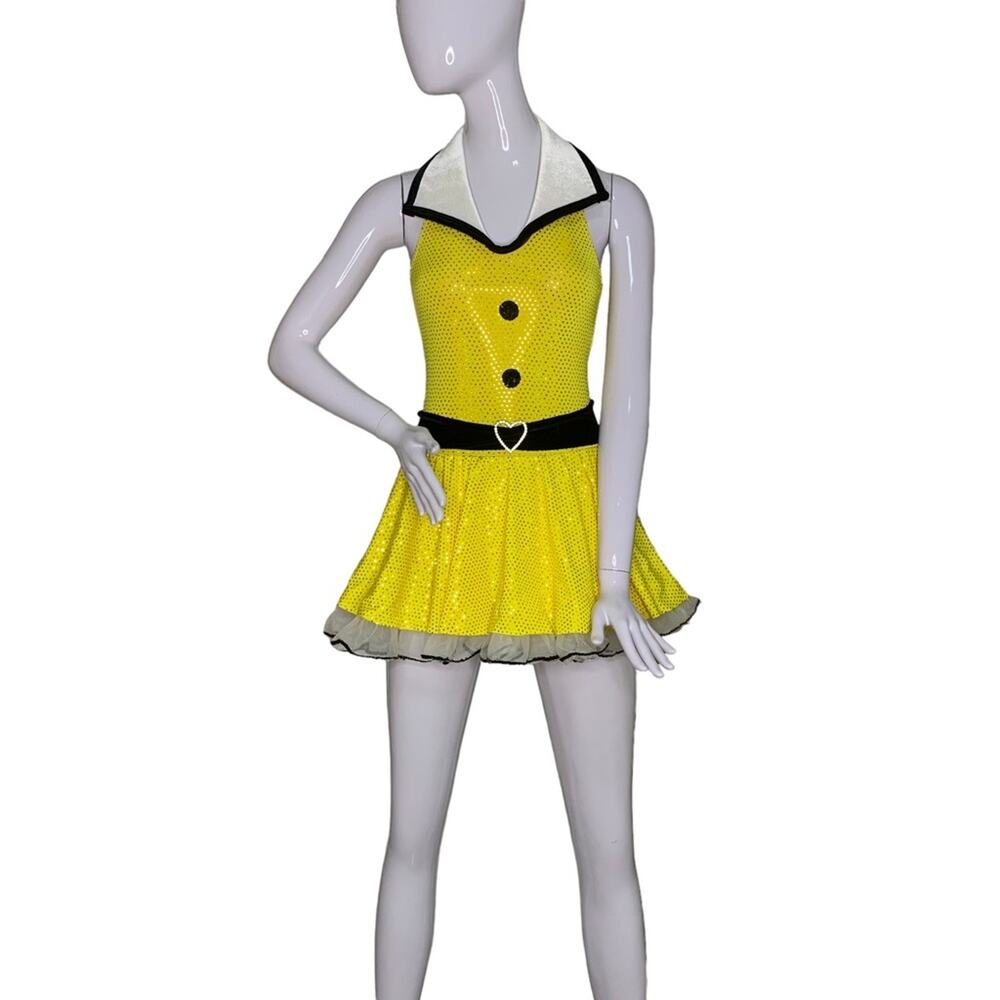 Designs for Dance Size XS Dress Black and Yellow Golden Sparkle Dot Material